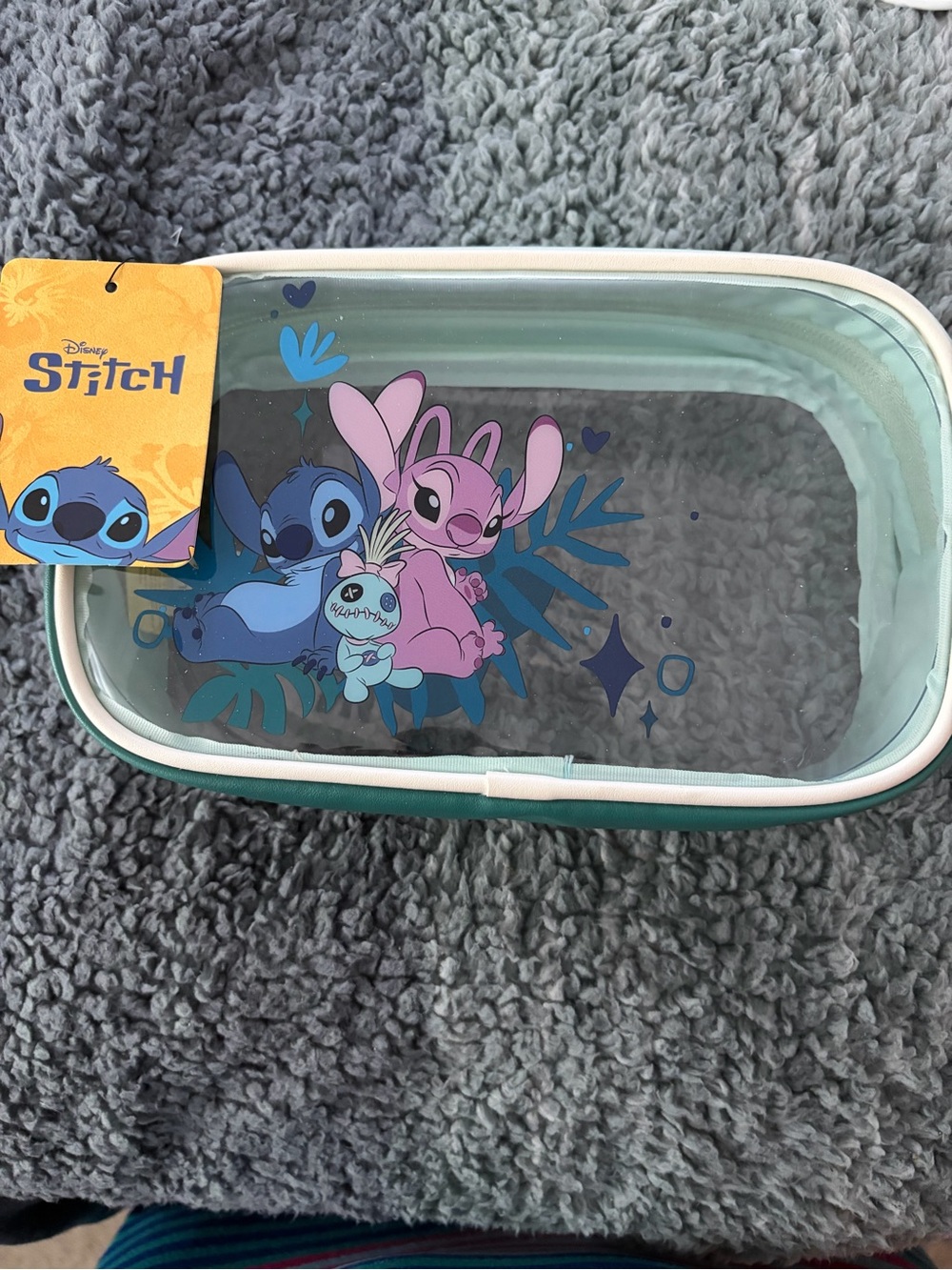 Disney Stitch Clear Travel Pouch with Teal Trim and Pink Angel